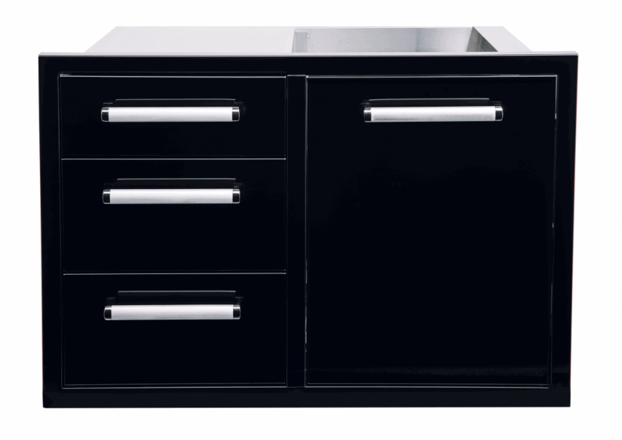 Black Stainless Steel Triple Drawer/Trash Can Combo for Outdoor Kitchen, Bonfire